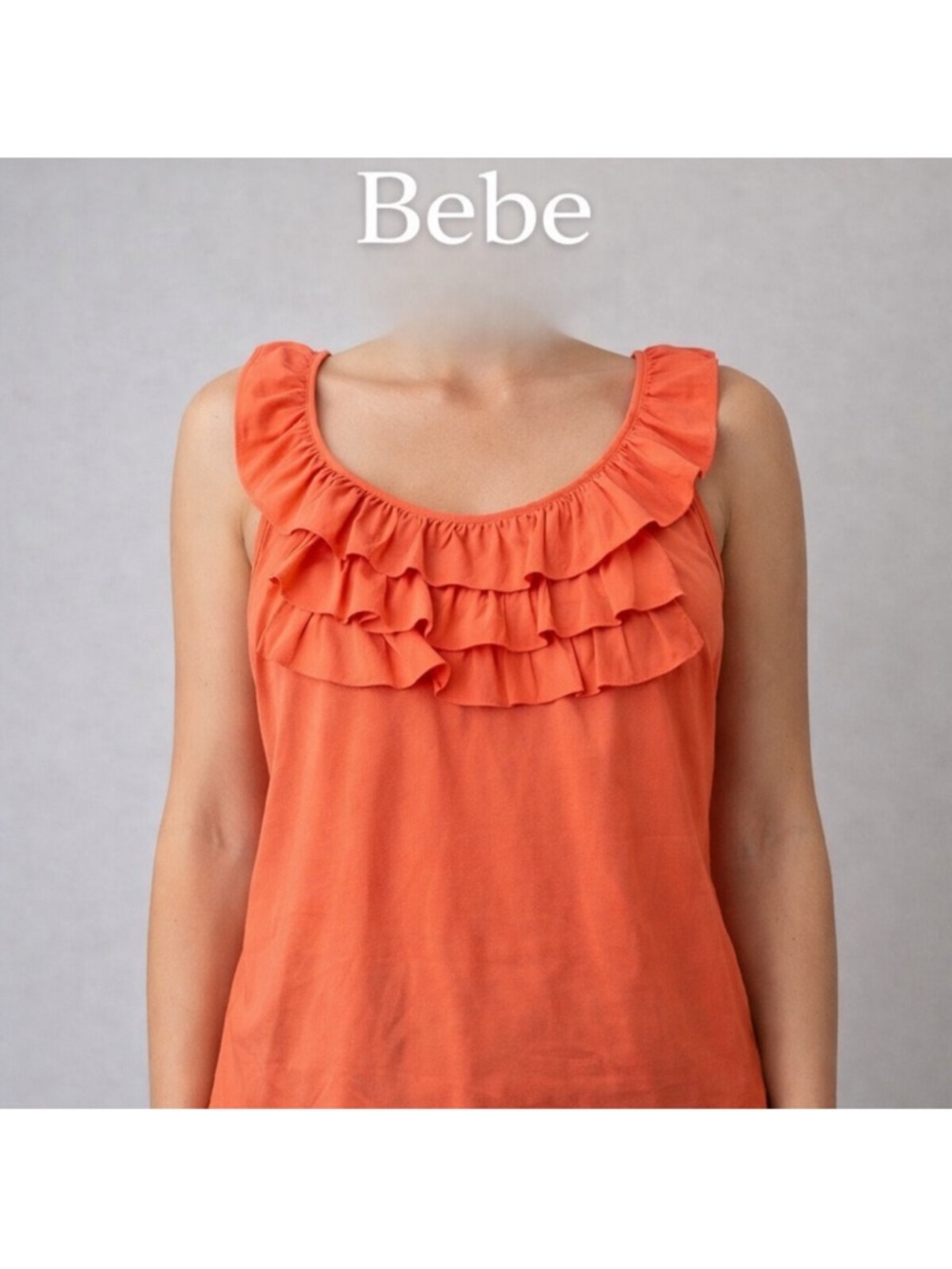 bebe Orange Coral Ruffle Scoop Neck Tank Top